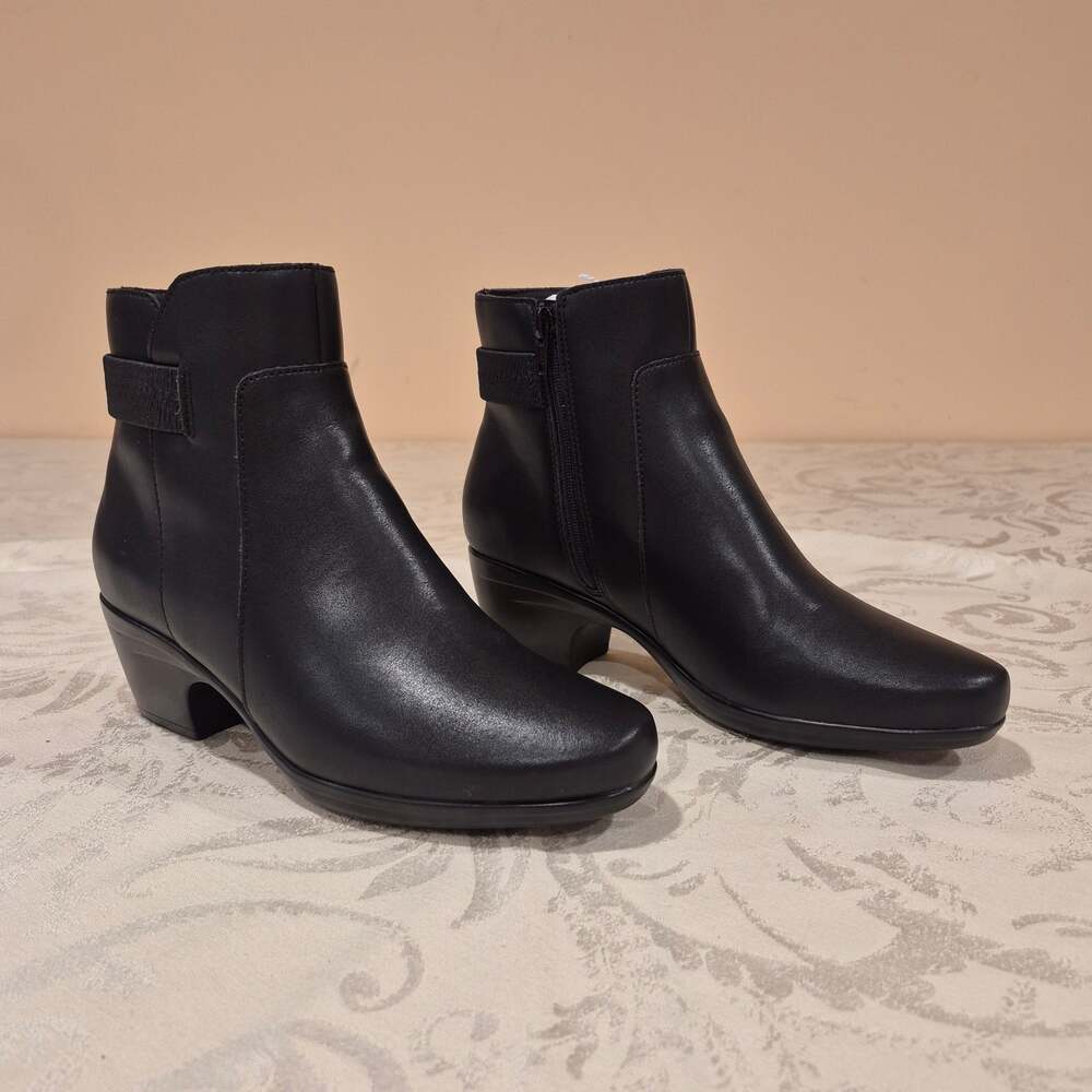 Clarks Women's Black Emily2 Quartz Heeled Strap Booties 8
